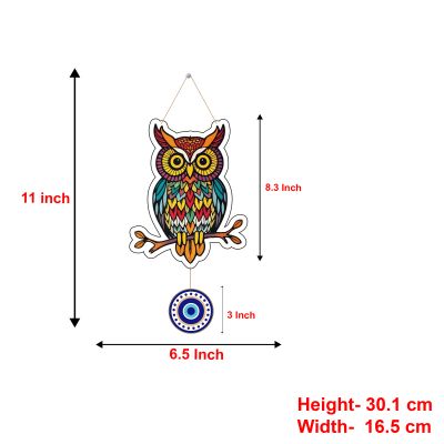 Owl with Evil Eye Wooden Wall Hanging Modern Artwork Home, Office, Living Room Decor Nazar Battu for Entrance Vastu Spiritual Traditional Home Décor